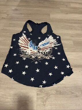 Women’s Navy Star & Eagle Racerback Tank Top - Patriotic Graphic